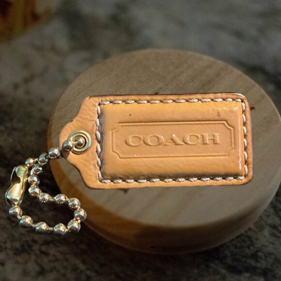 Coach Medium Patent Leather Tan Key Fob Key Chain Bag Charm - Picture 1 of 5